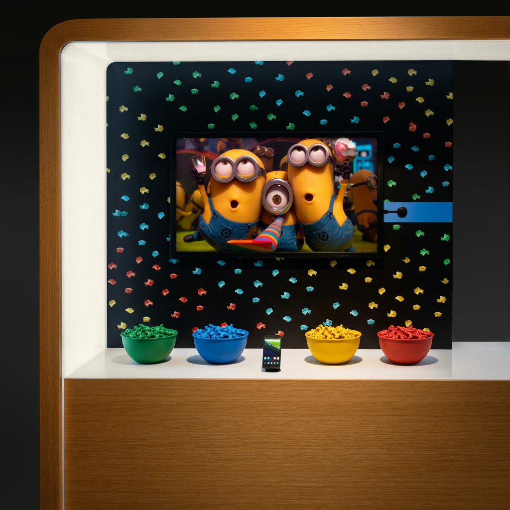 Digital render of google store retail space with minions themed installation