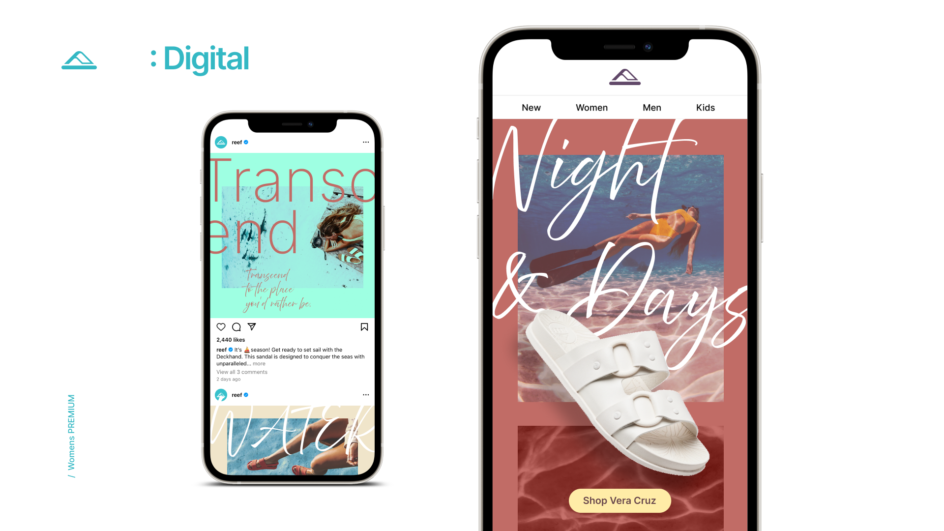 A Reef Surf mobile social post mockup for their new Reef Women's category.