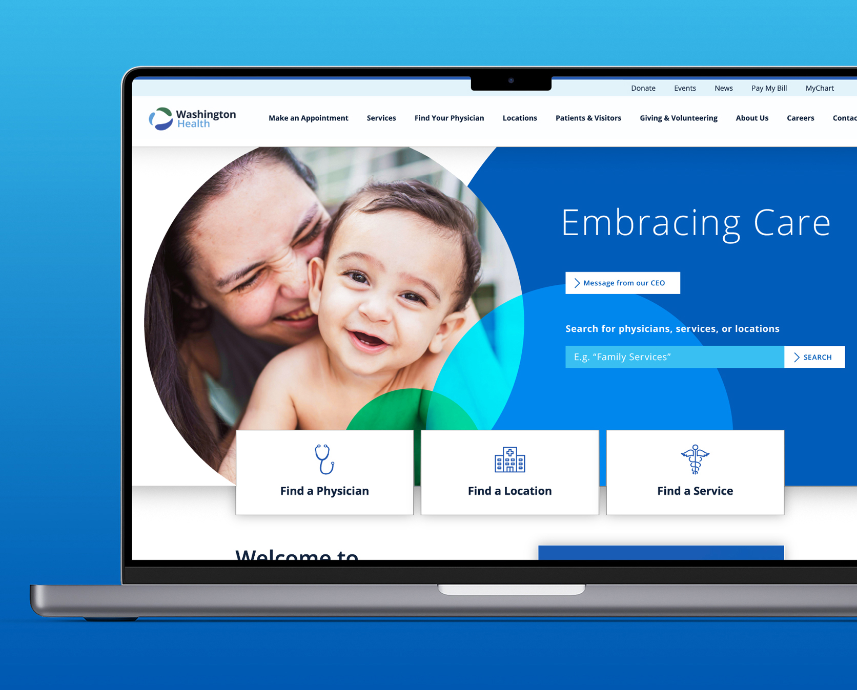 Washington Health website home page design