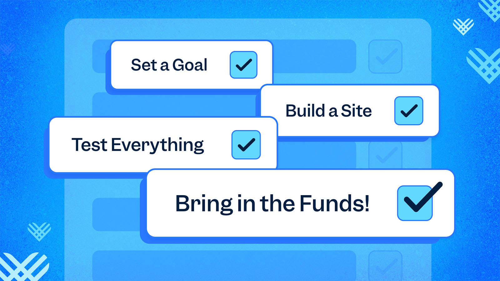 Checked-off items on a blue background