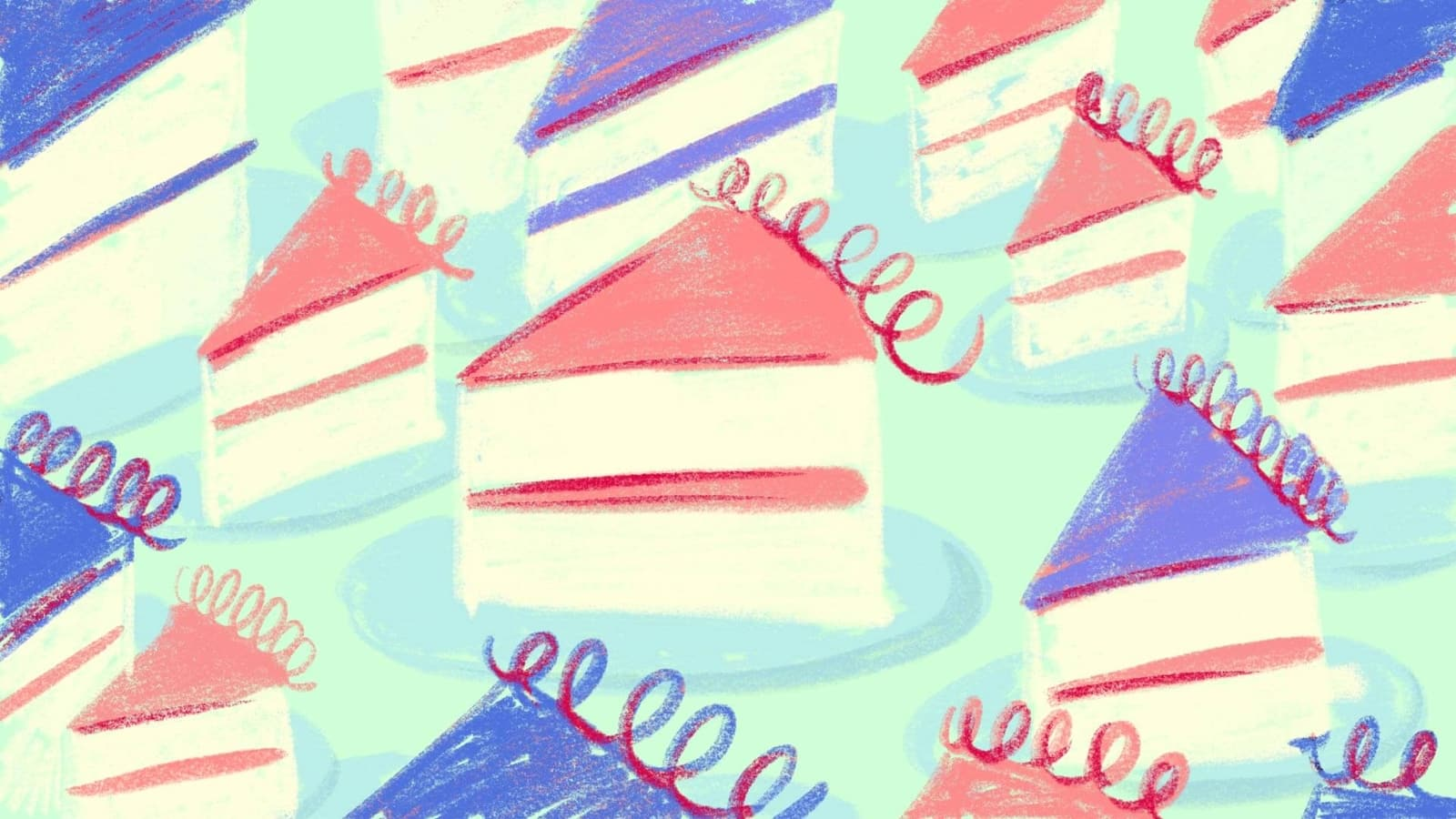 A sea of hand-drawn slices of cake. A cake-lover's dream