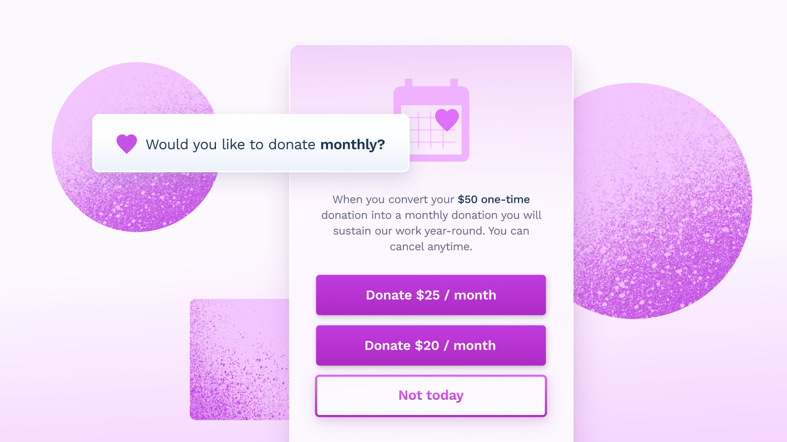 A Funraise donation form asking for a donor to upgrade. 