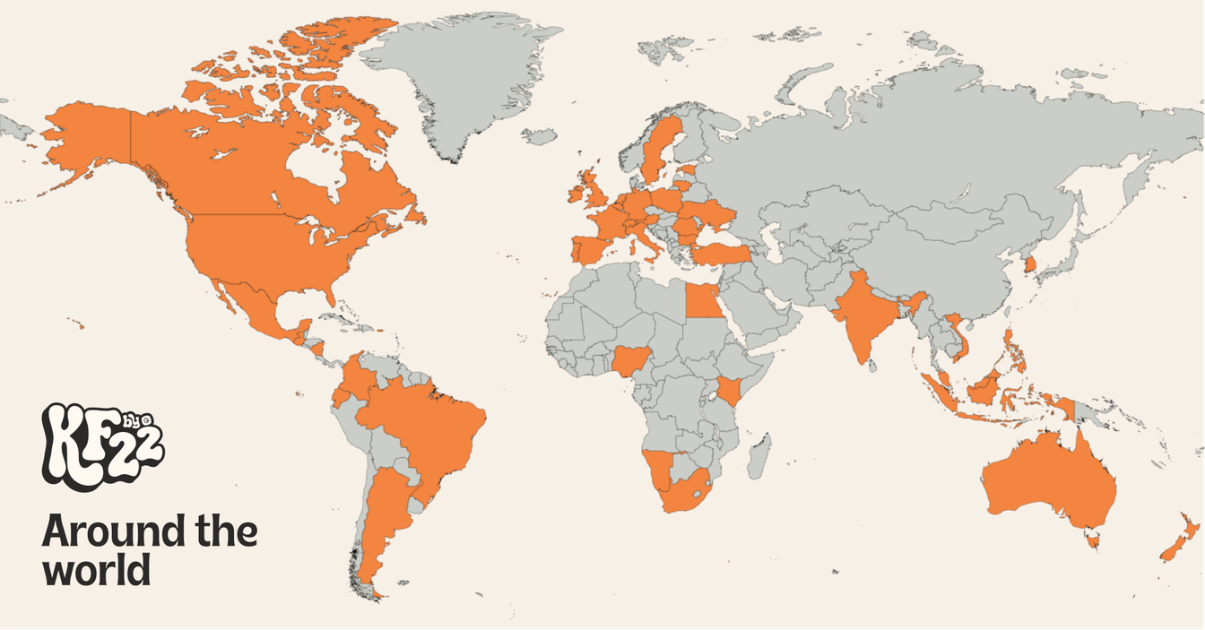 Map that shows the different countries knowledge fest attendees came from 