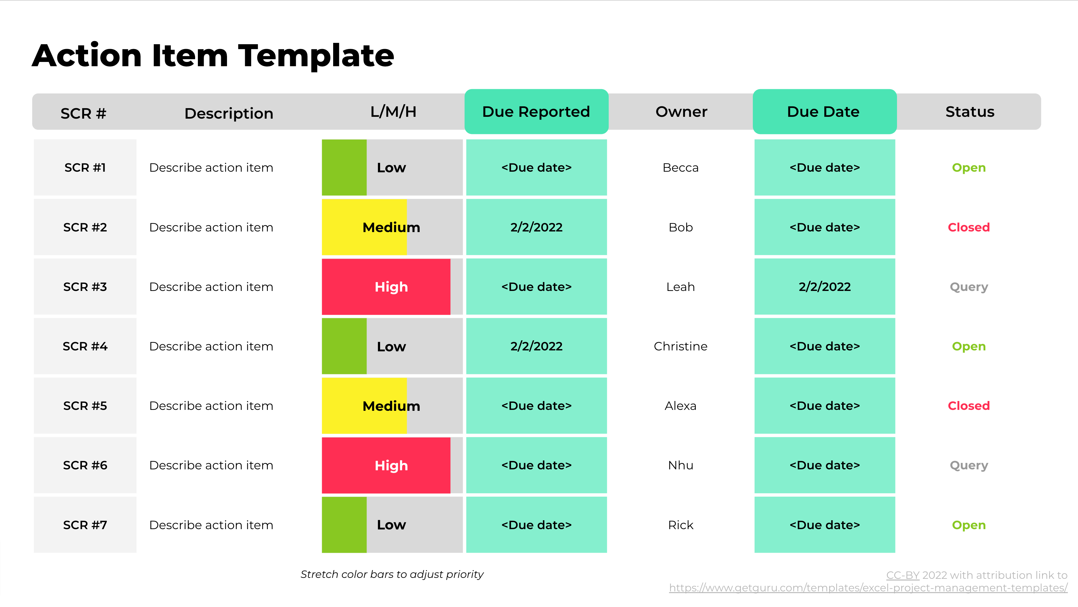 modèle d'élément d'action excel