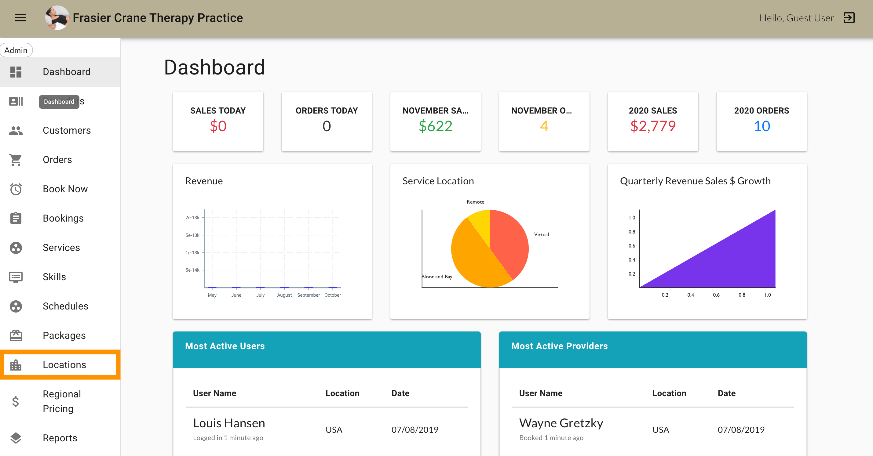 Locations tabs in MarketBox