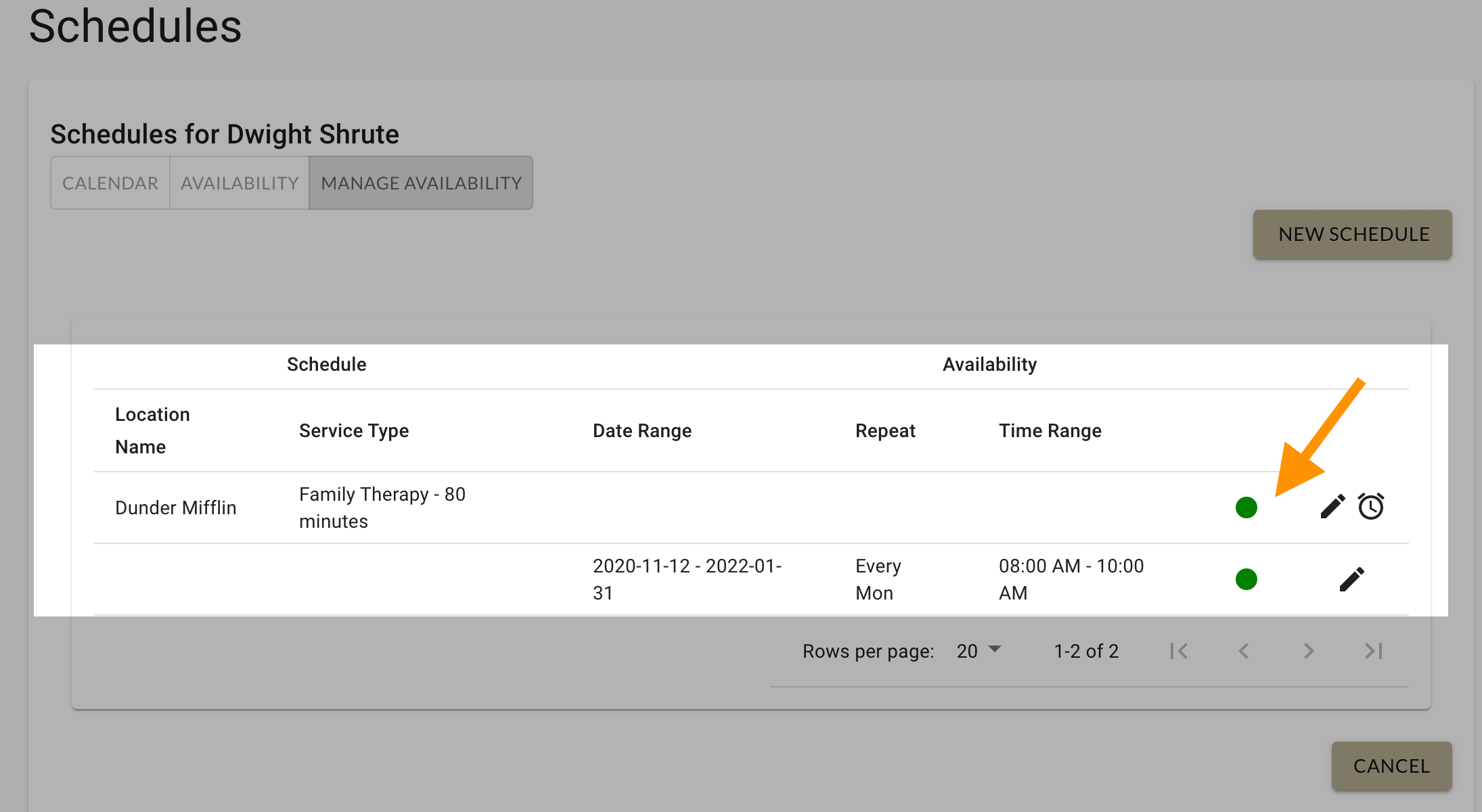 What an active schedule looks like in MarketBox