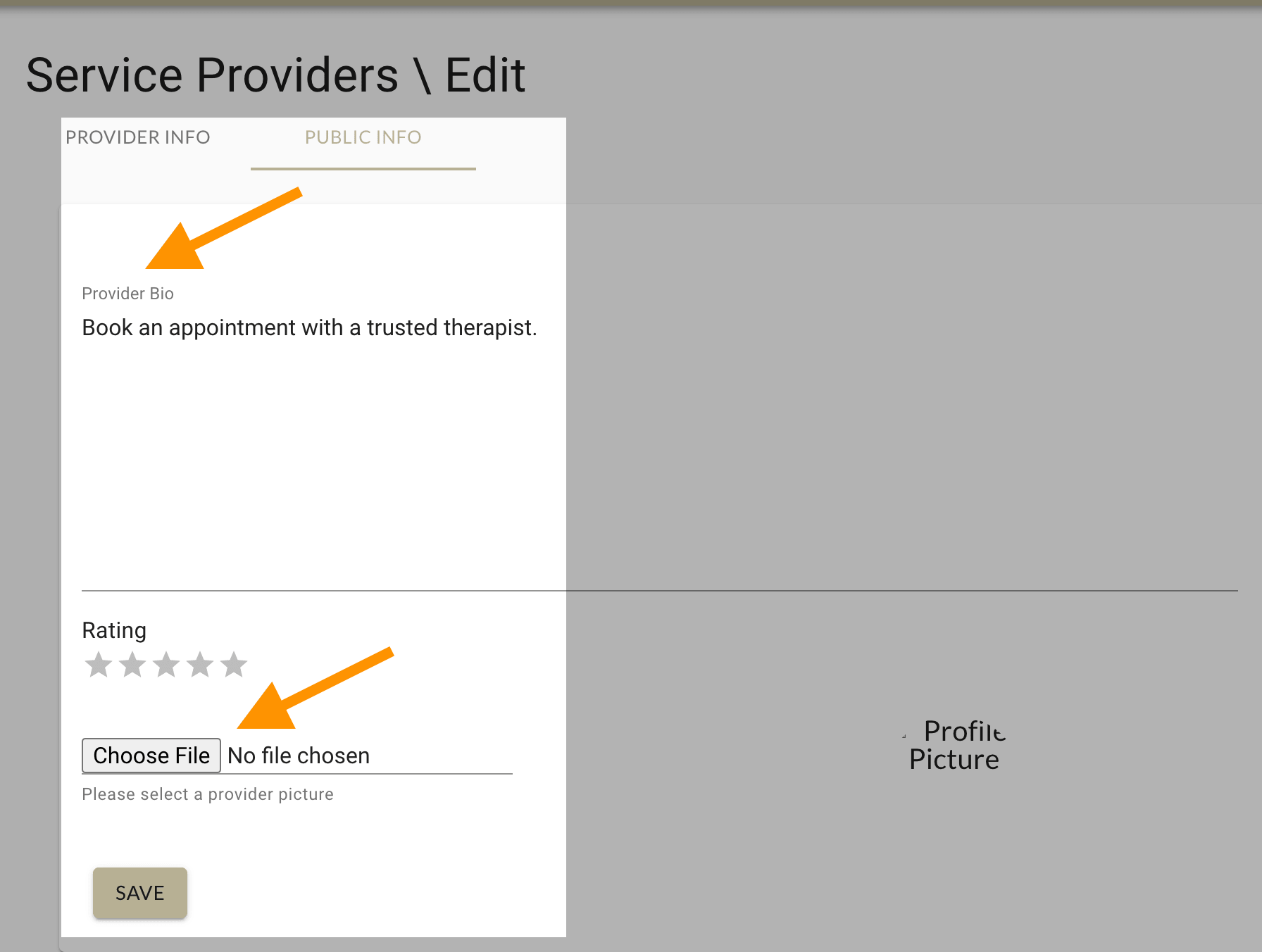 Add bio and profile picture when completing your provider profile in MarketBox