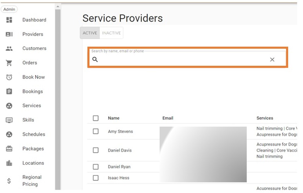 Search for service providers in MarketBox platform