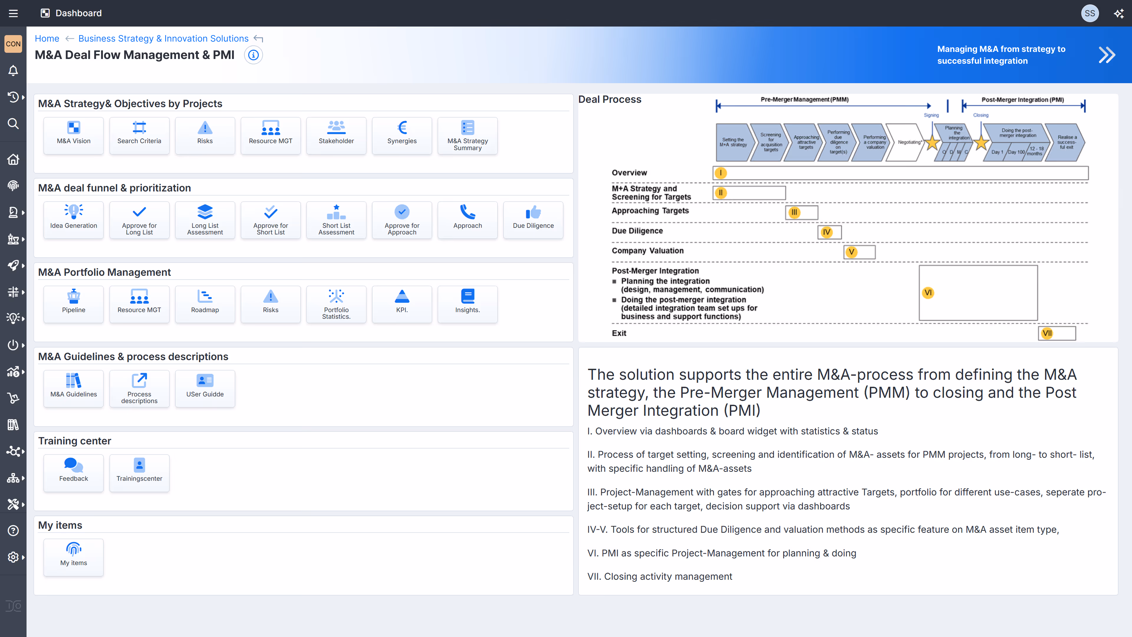 Starseite der M&A Deal Flow Management & PMI Solution