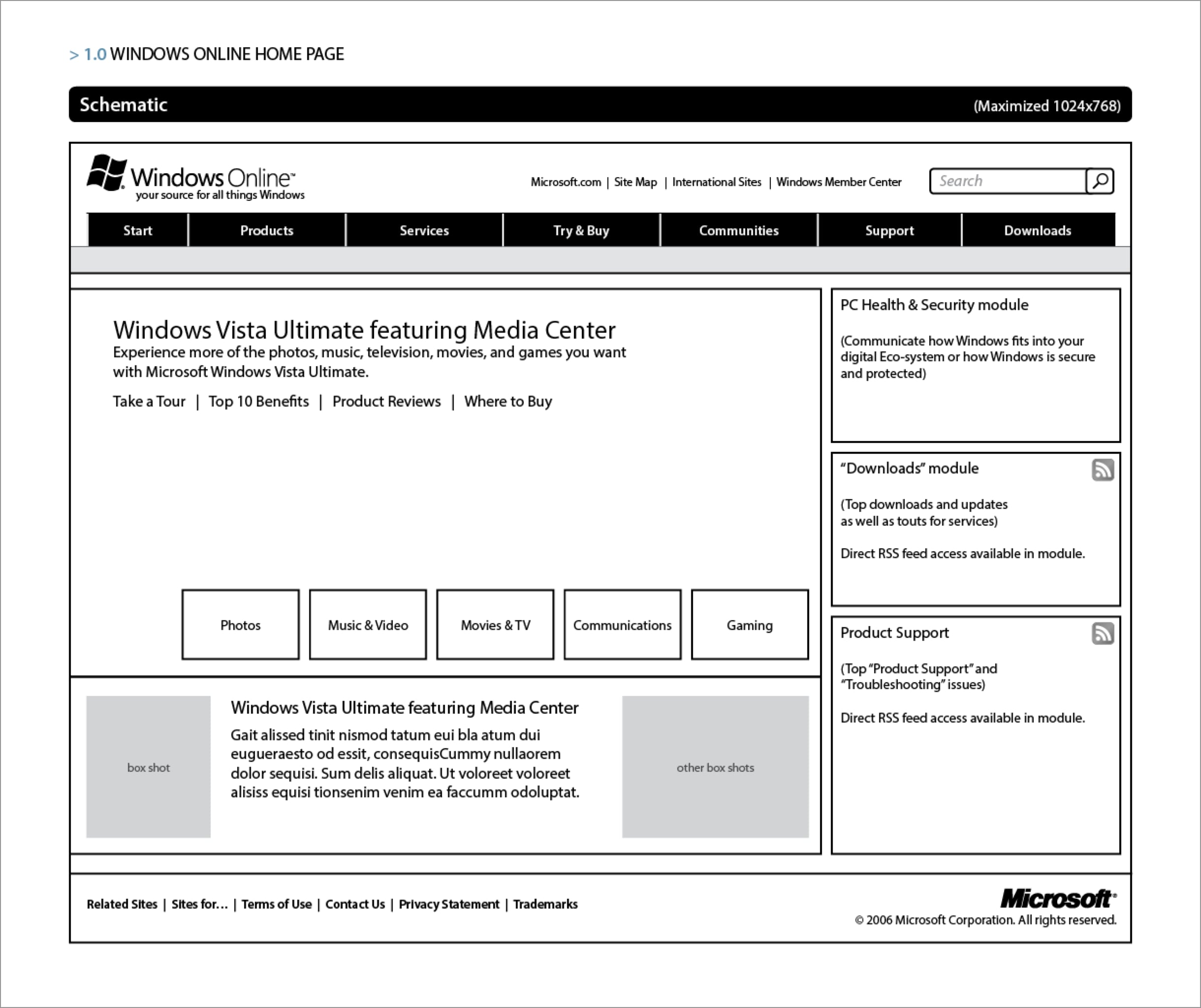 Windows.com wireframe
