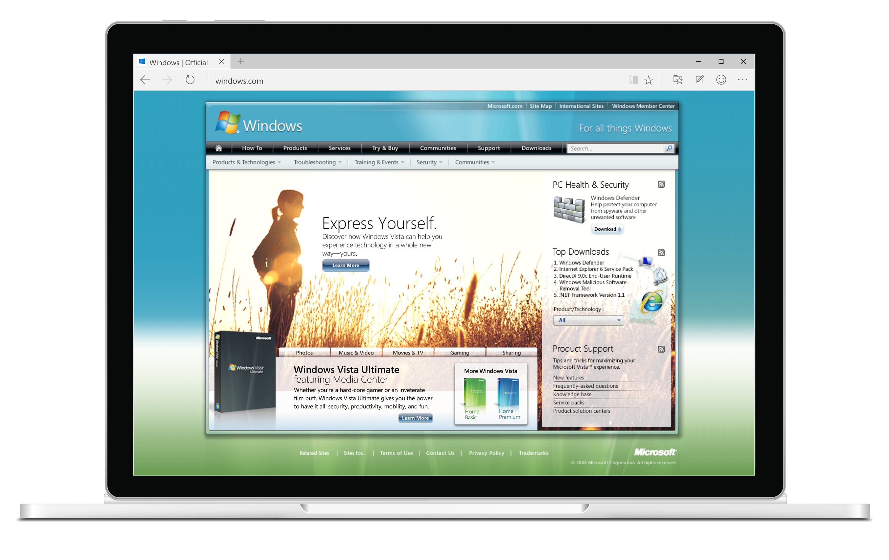 Windows.com home screen