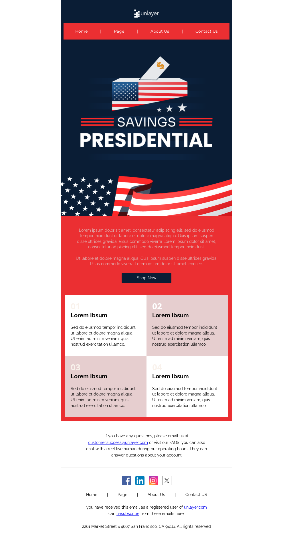 Presidential Savings Email Template Unlayer