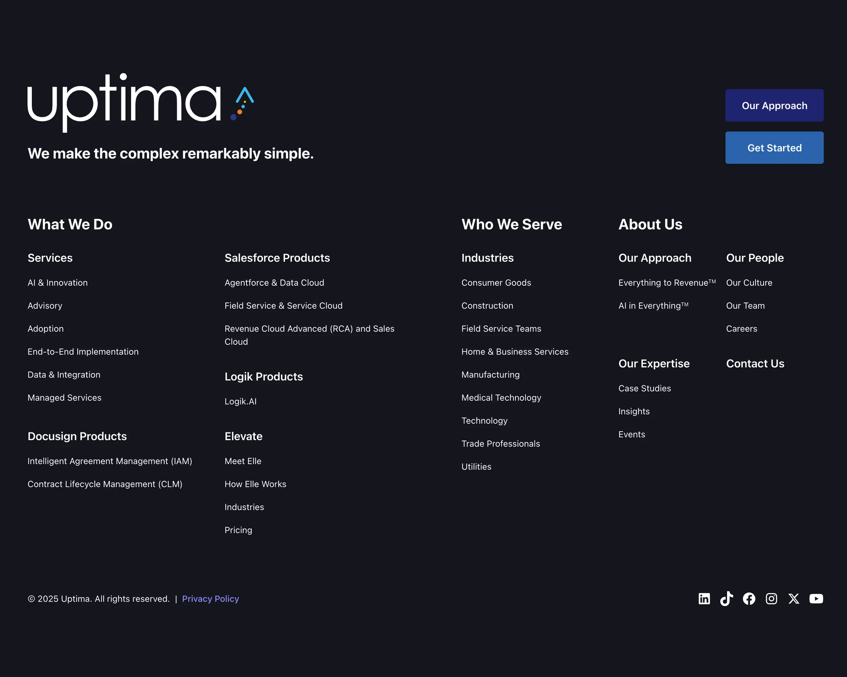 Uptima website screenshot - Footer