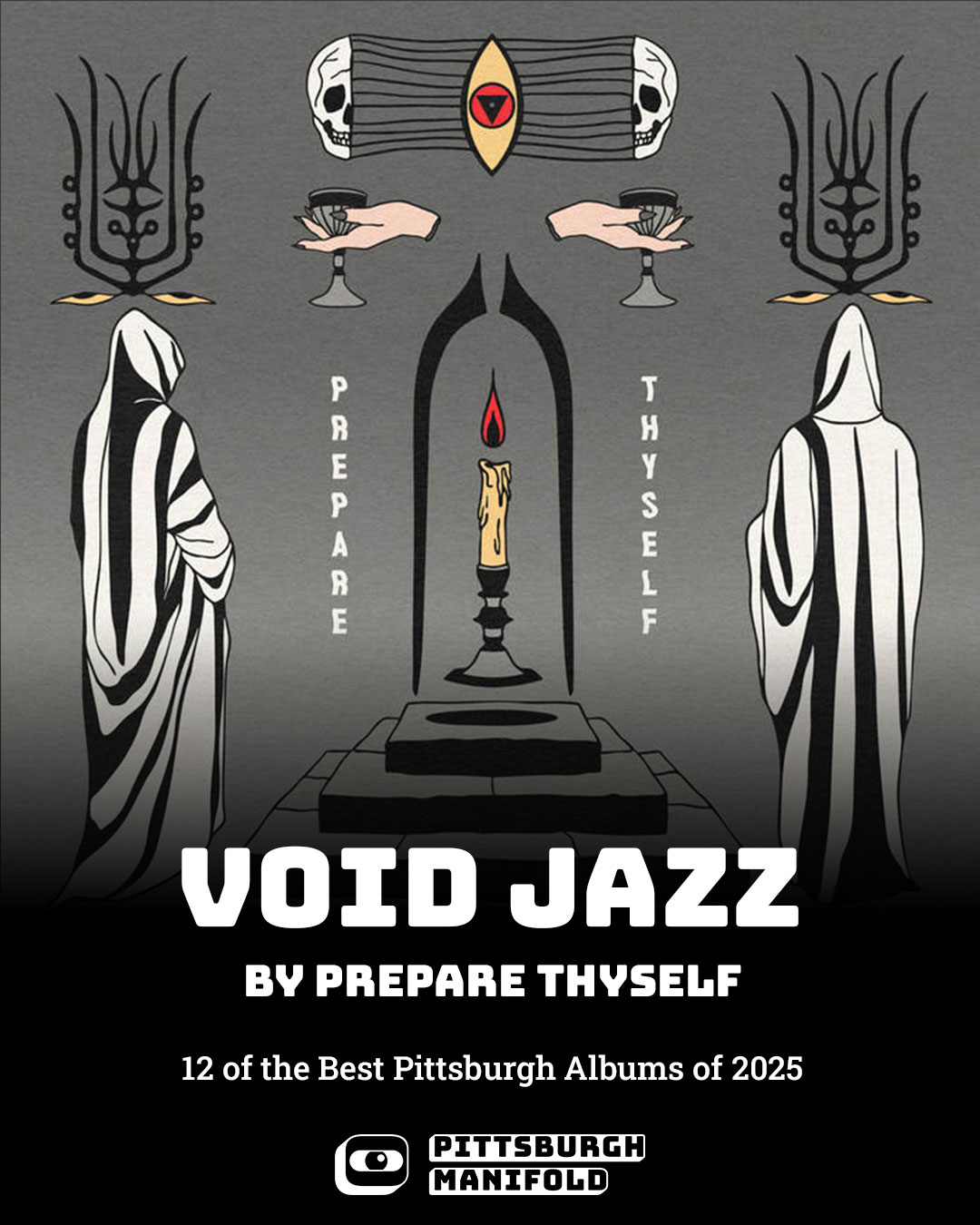 Promotional graphic for prepare thyself's album, void jazz, by Sick Day Design Co for Pittsburgh Manifold