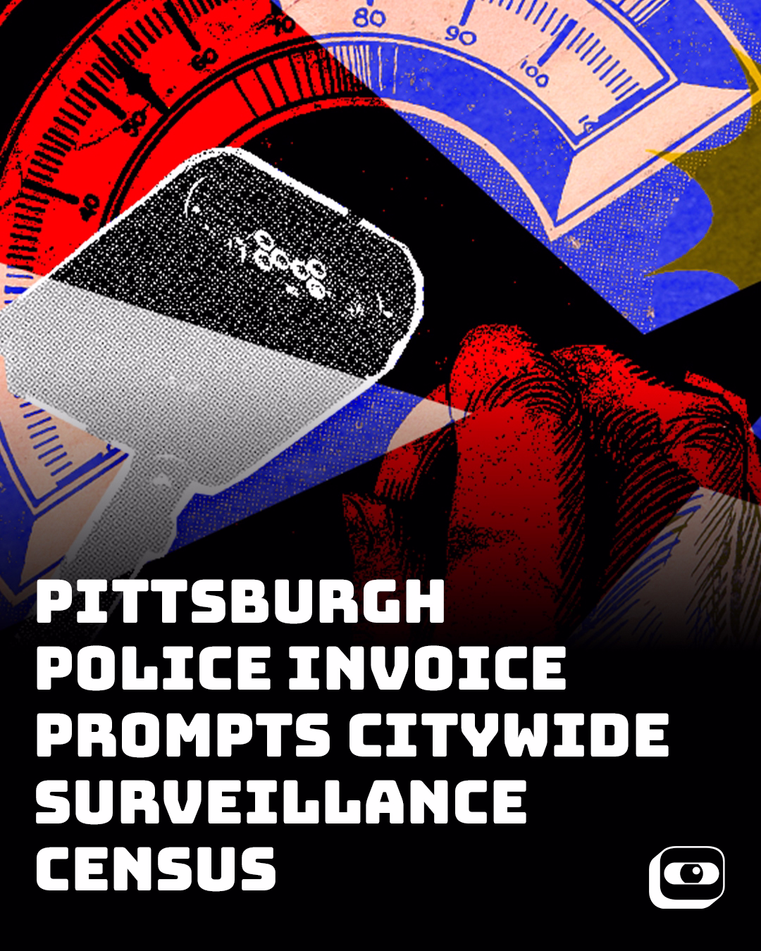 A graphic design emulating the content of Pittsburgh Manifold’s recent article, “Pittsburgh Police invoice prompts citywide surveillance census.” Featuring images from writer Brian Conway, and designed by Sick Day Design.