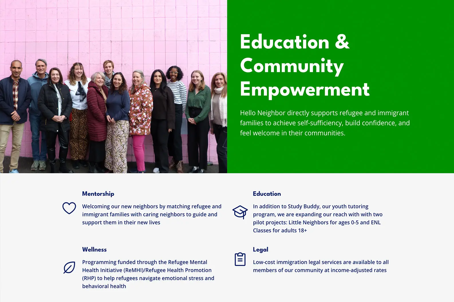 Hello Neighbor Education & Community Empowerment webpage screenshot