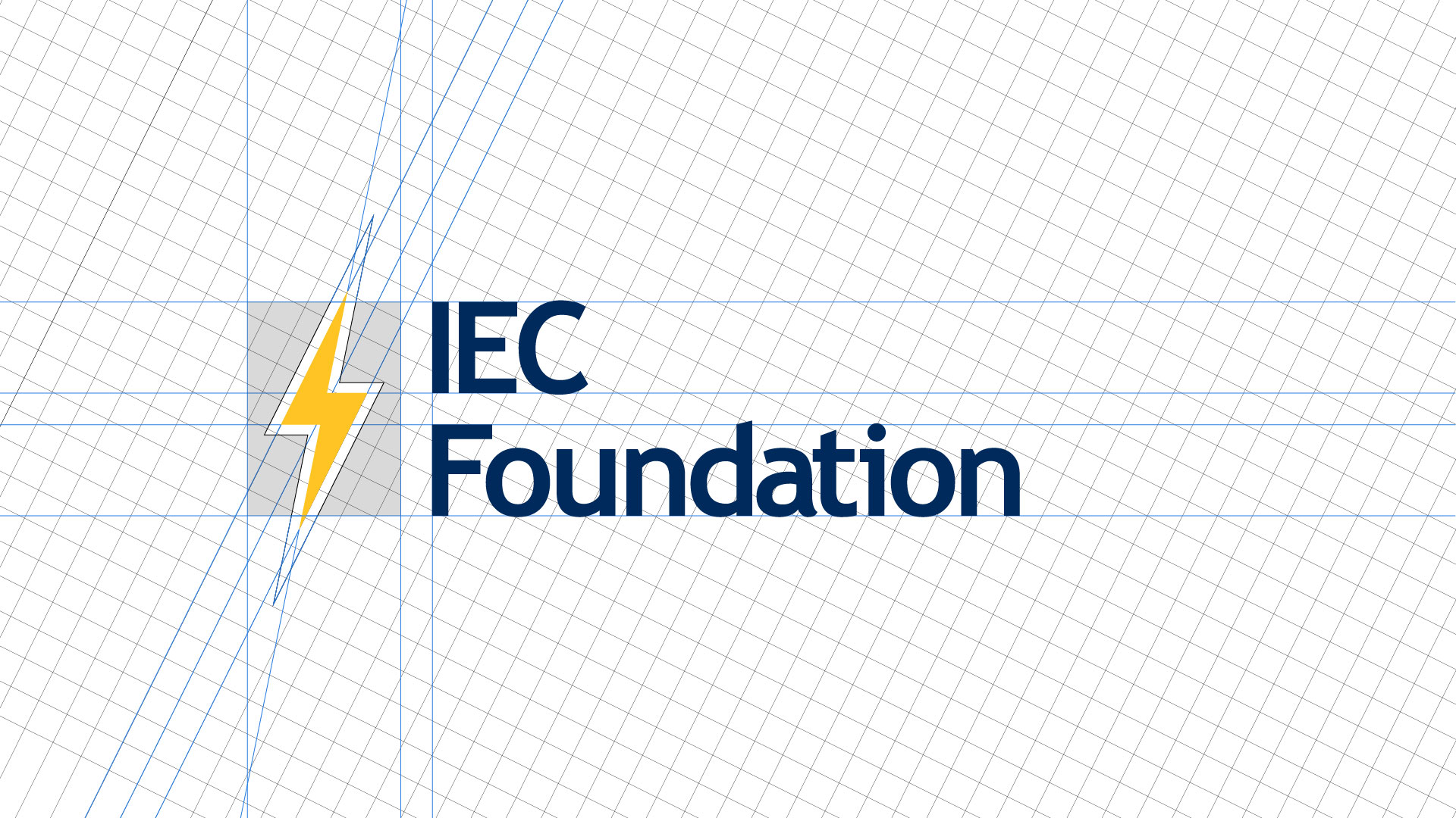 IEC Foundation logo process showing the icon box is constructed of shapes within and between the letters