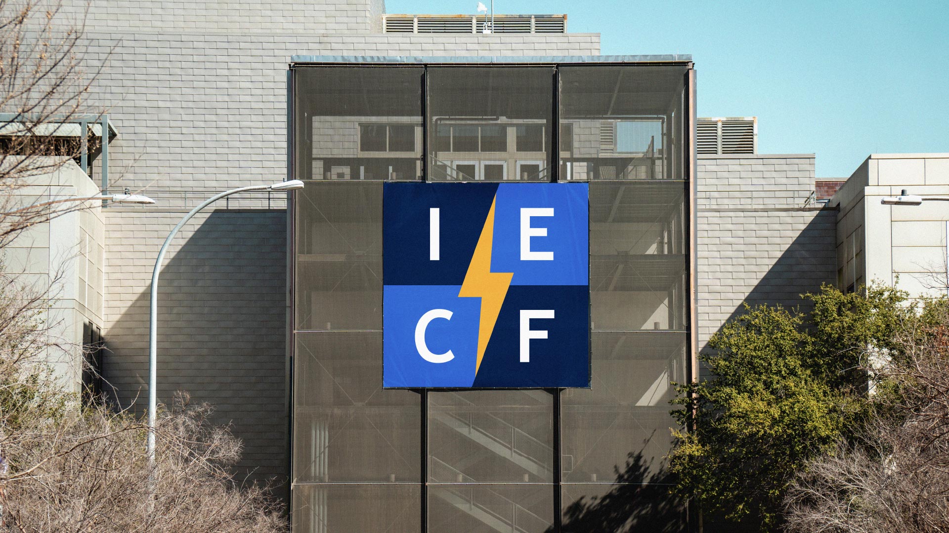 IECF square lightning badge mockup banner on event center
