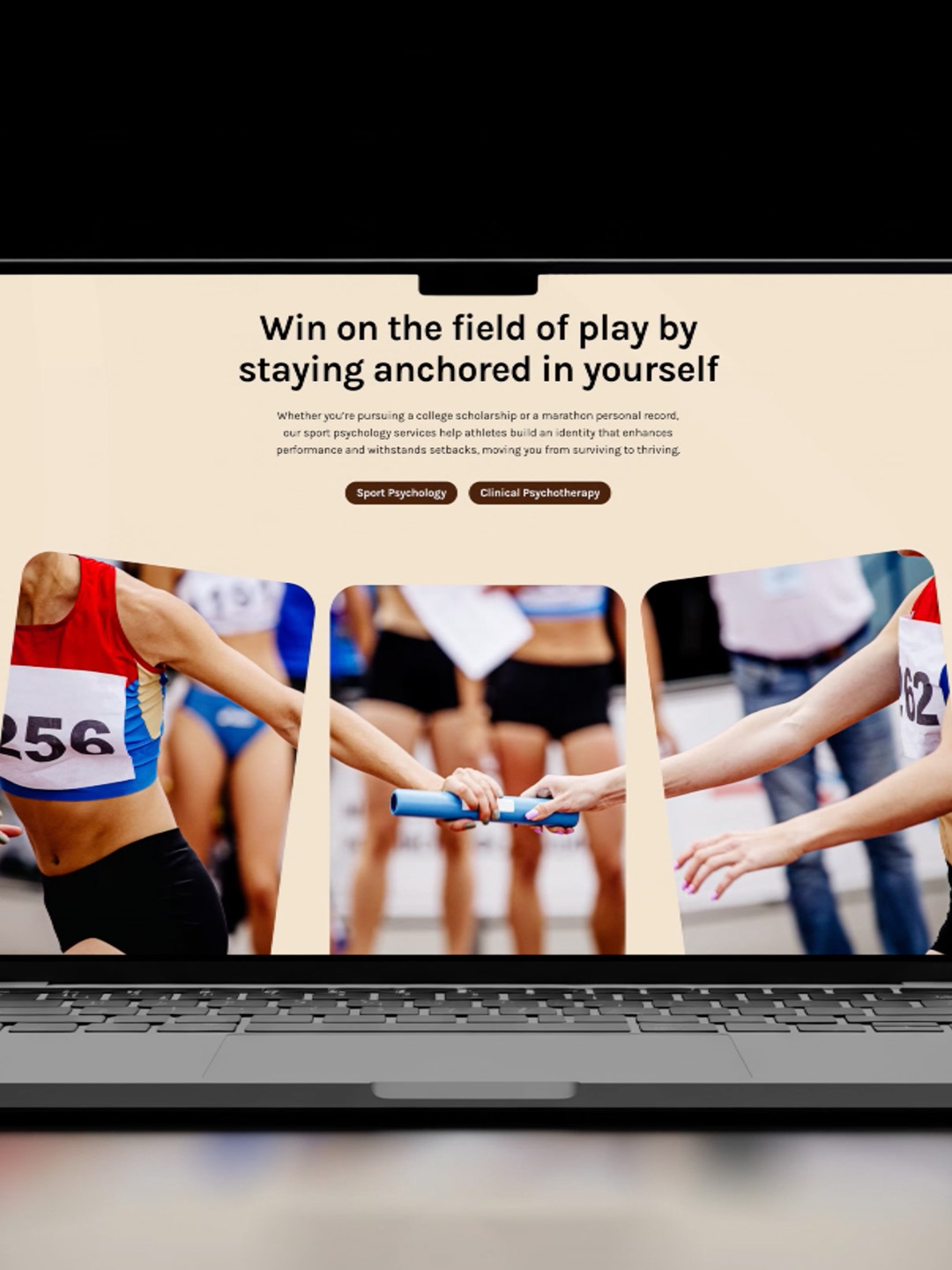Screenhot of a laptop mockup of the Confluence Mind and Motion homepage, built by Sick Day Design Co.
