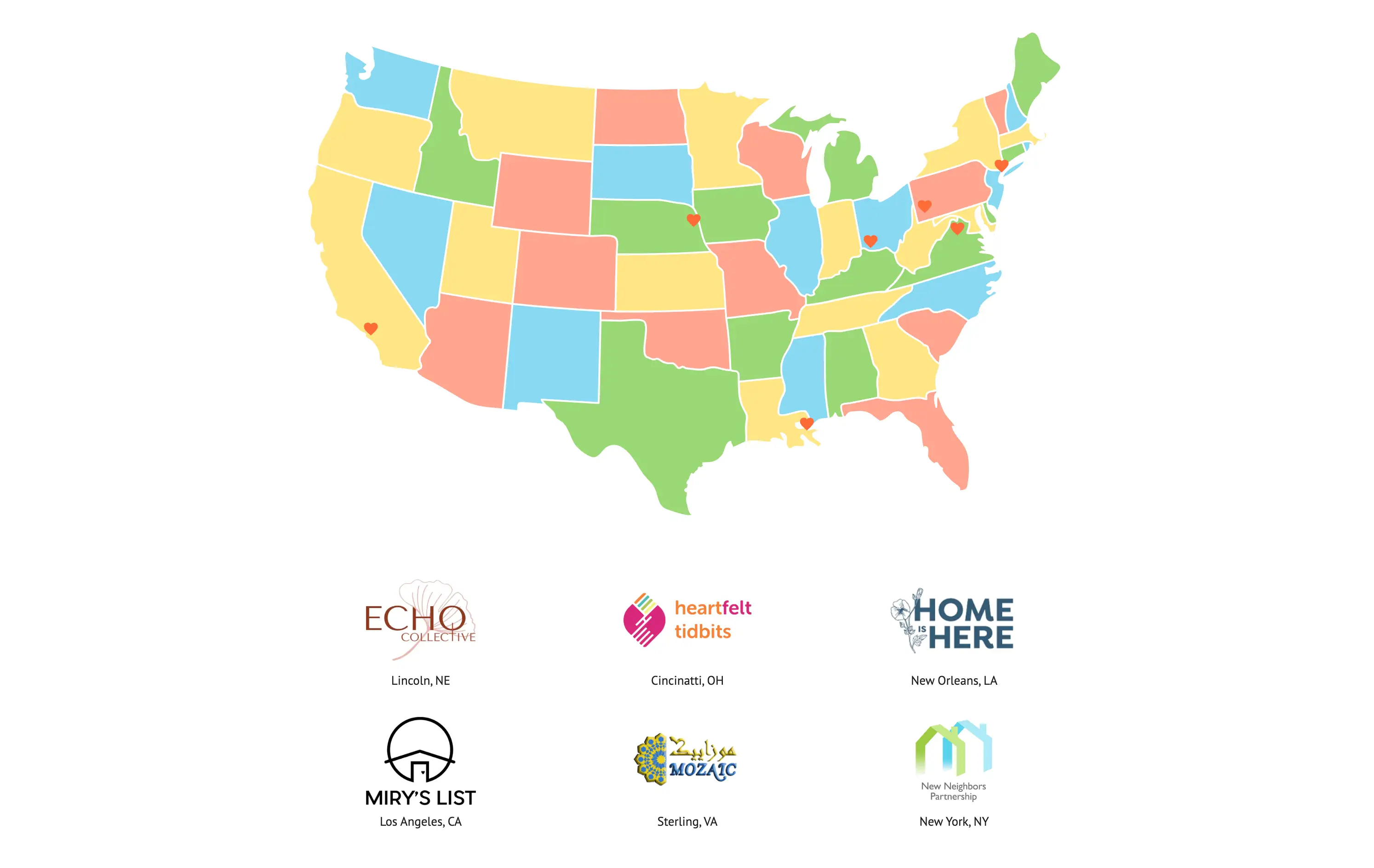 Map and logos of participating organizations