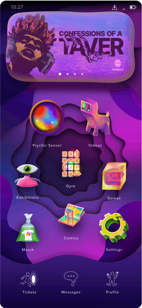 The home screen of the Meow Wolf app