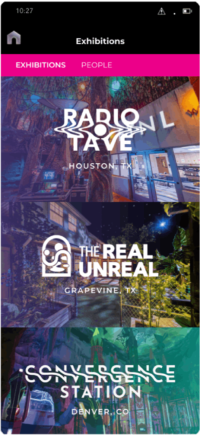 Meow Wolf app exhibitions page