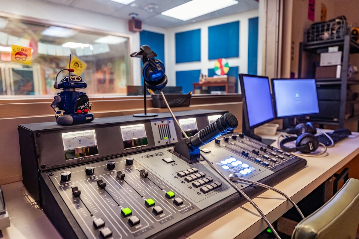 radio station set up with a little robot