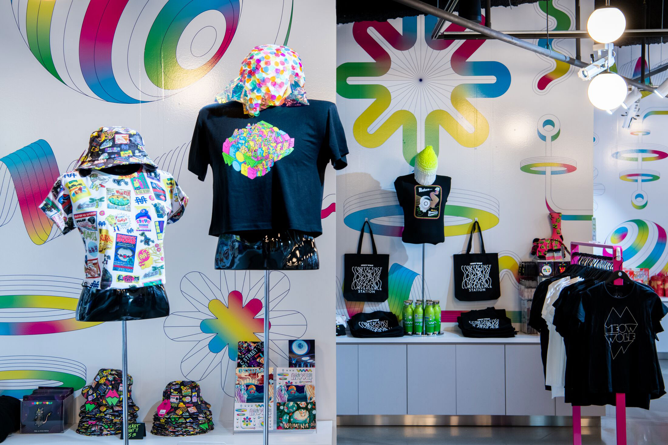 gift shop at Meow Wolf with some fun merchandise made by artists and apparel