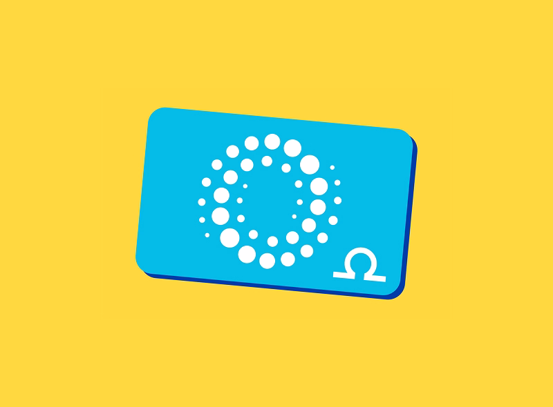 small blue card used for finding out more of the Omega Mart story