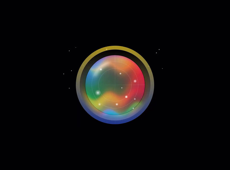 circle with swirling colors against a black background