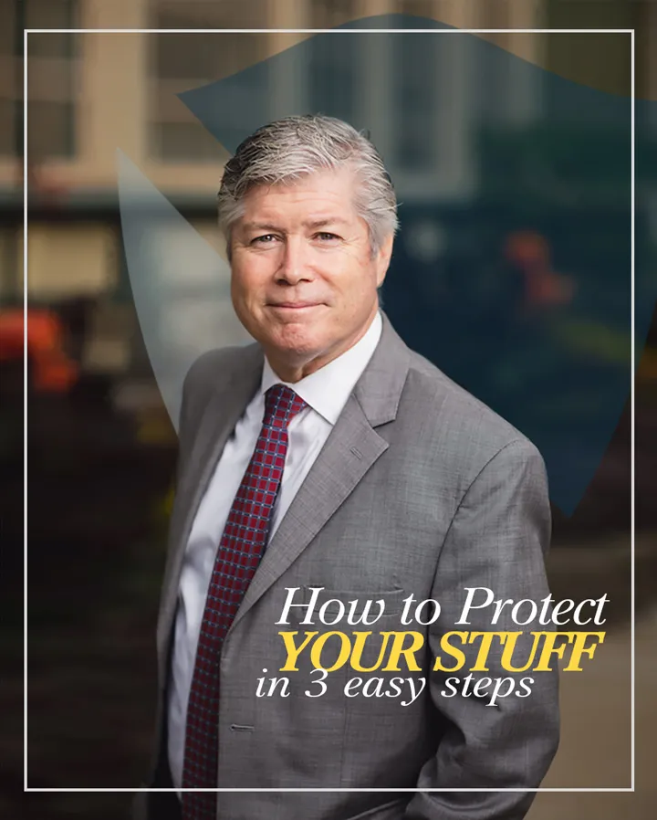 Wilson McManus headshot over shield. "How to Protect Your Stuff in 3 Easy Steps"