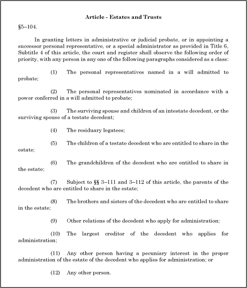 Figure 1 - MD Est & Trust Code 5-104