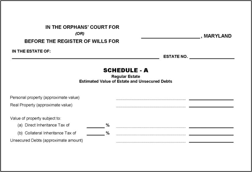 Figure 6 - Form RW1136: Regular Estate Schedule A