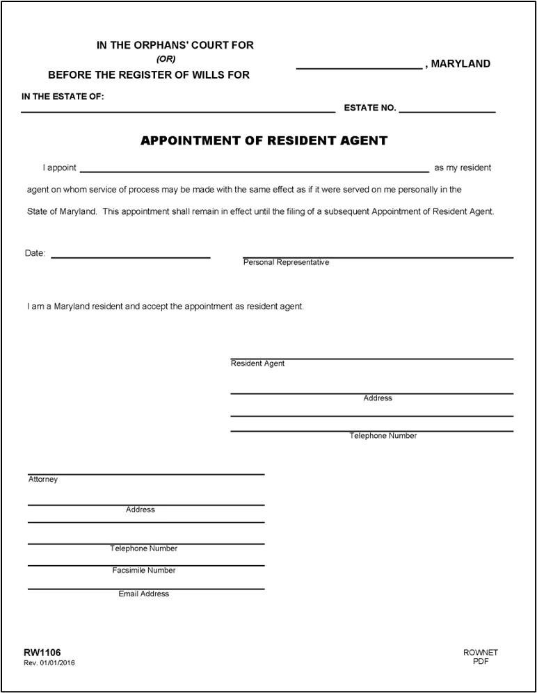 Figure 7 - Form RW1106: Appointment of Resident Agent