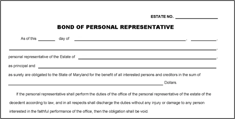 Figure 8 - Form RW1115: Bond of Personal Representative