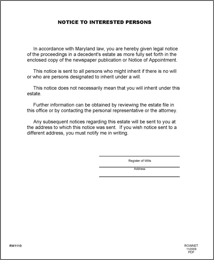 Figure 13 - Form RW1110: Notice to Interested Persons