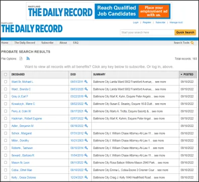 Figure 17 - The Daily Record Public Notice List