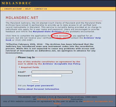 Figure 20 - Maryland Land Records Login