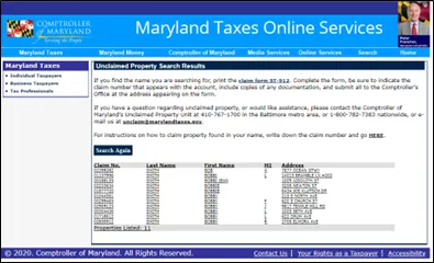 Figure 21 - Comptroller of Maryland - Unclaimed Property