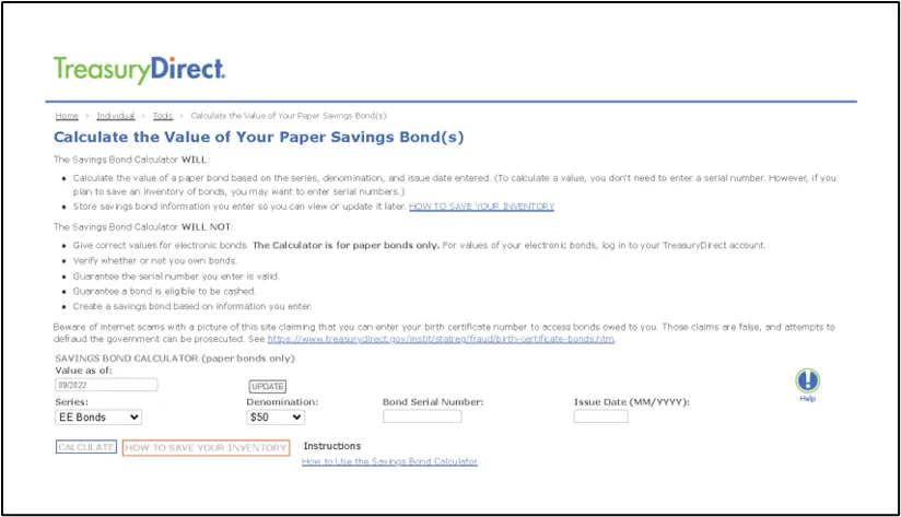 Figure 27 - Treasury Direct Savings Bond Value Calculator