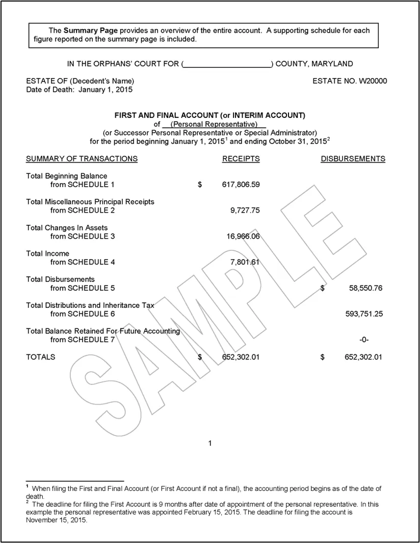 Figure 37 - Maryland Register of Wills Sample Accounting