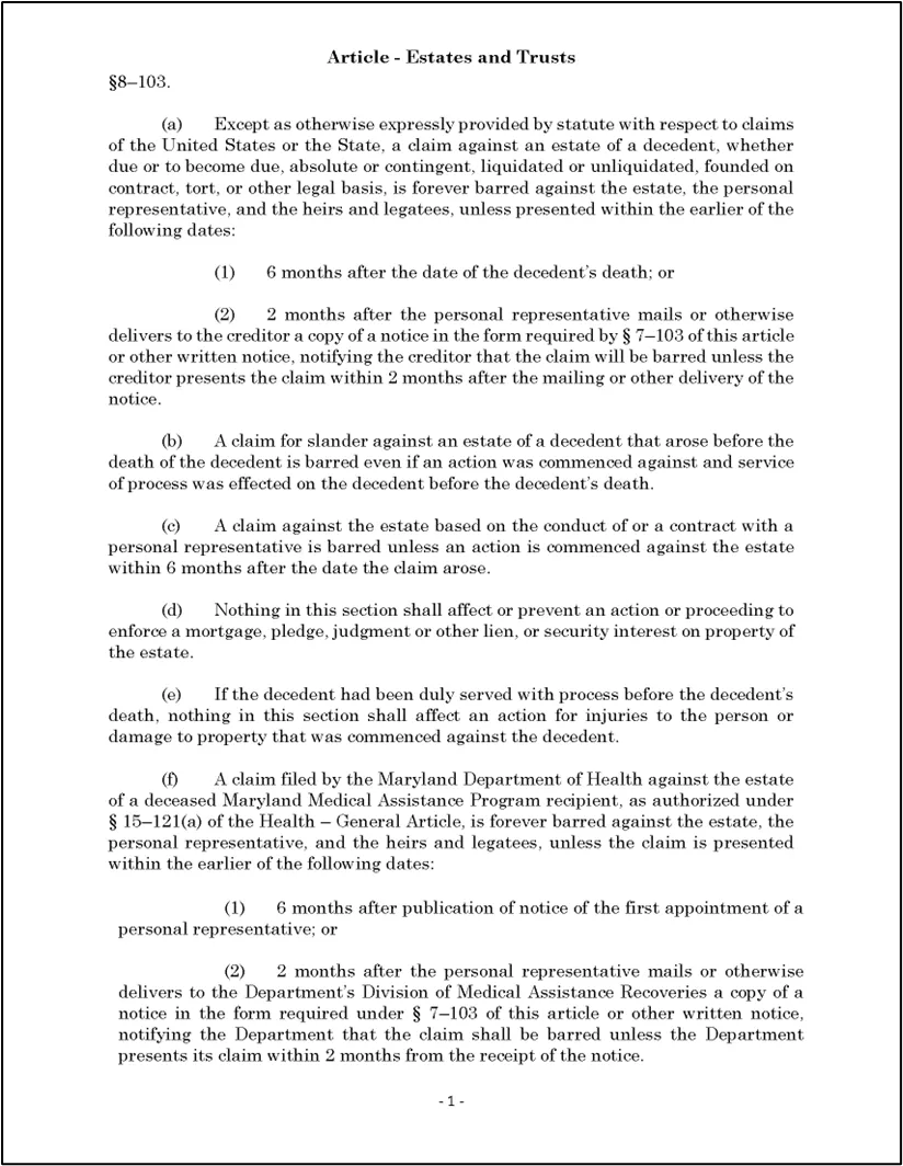 Figure 38 - MD Est & Trusts Code 8-103