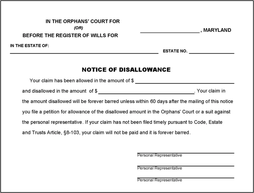 Figure 40 - Form RW1129: Notice of Disallowance