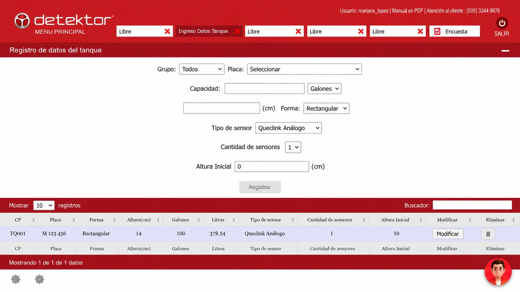 Registro de Tanque