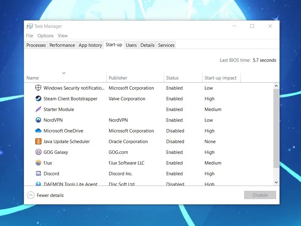 How to enable or disable a start up application on your windows