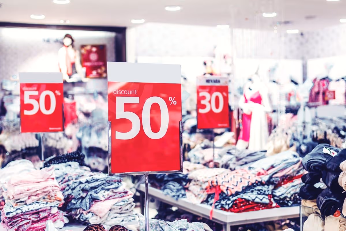 A clothing store offering a sale