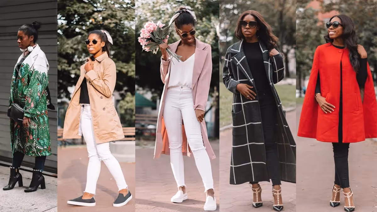 Five eye-catching statement coats paired with simpler outfits. 
