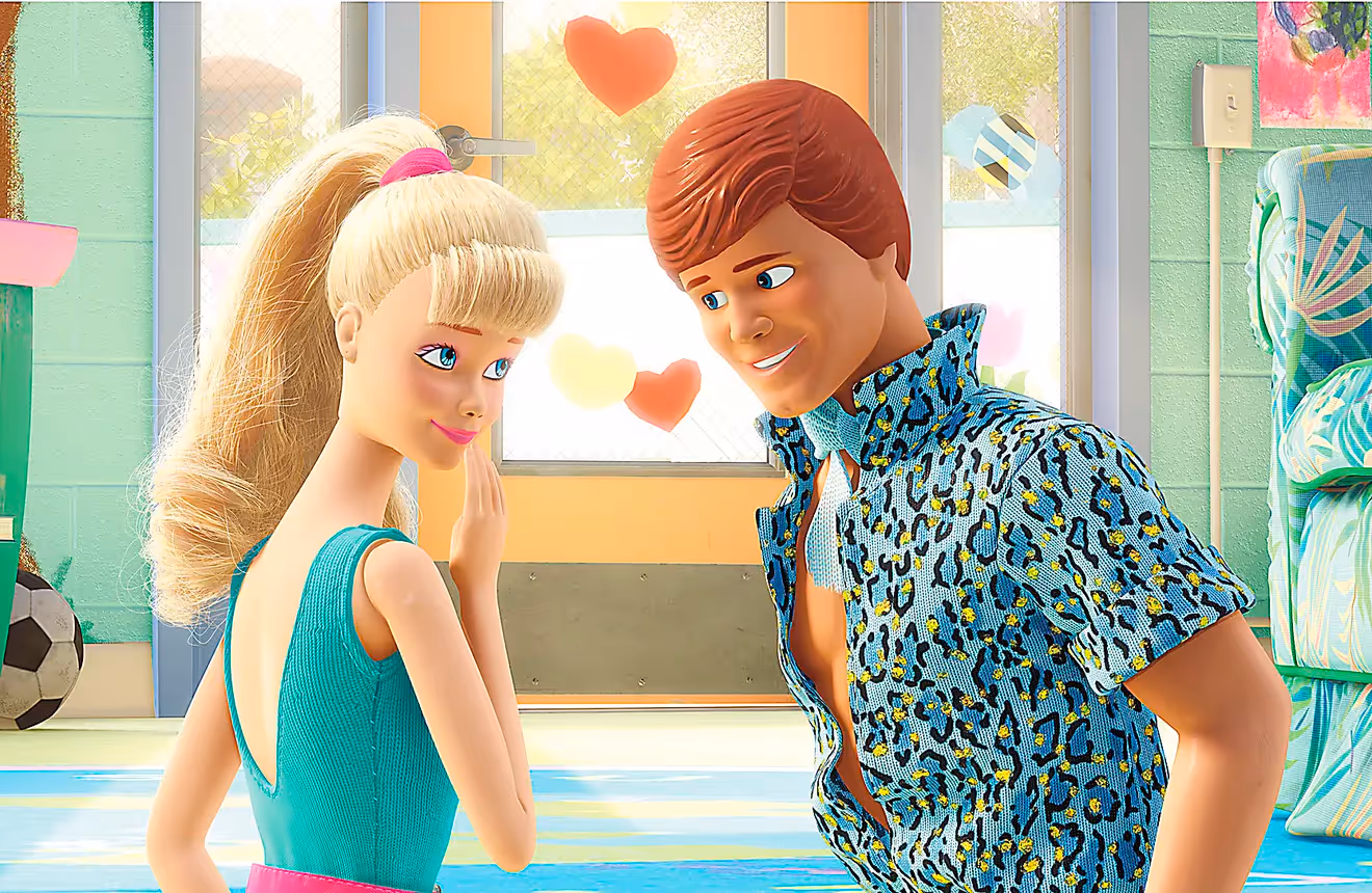 Scene from Toy Story 3 of Barbie and Ken.