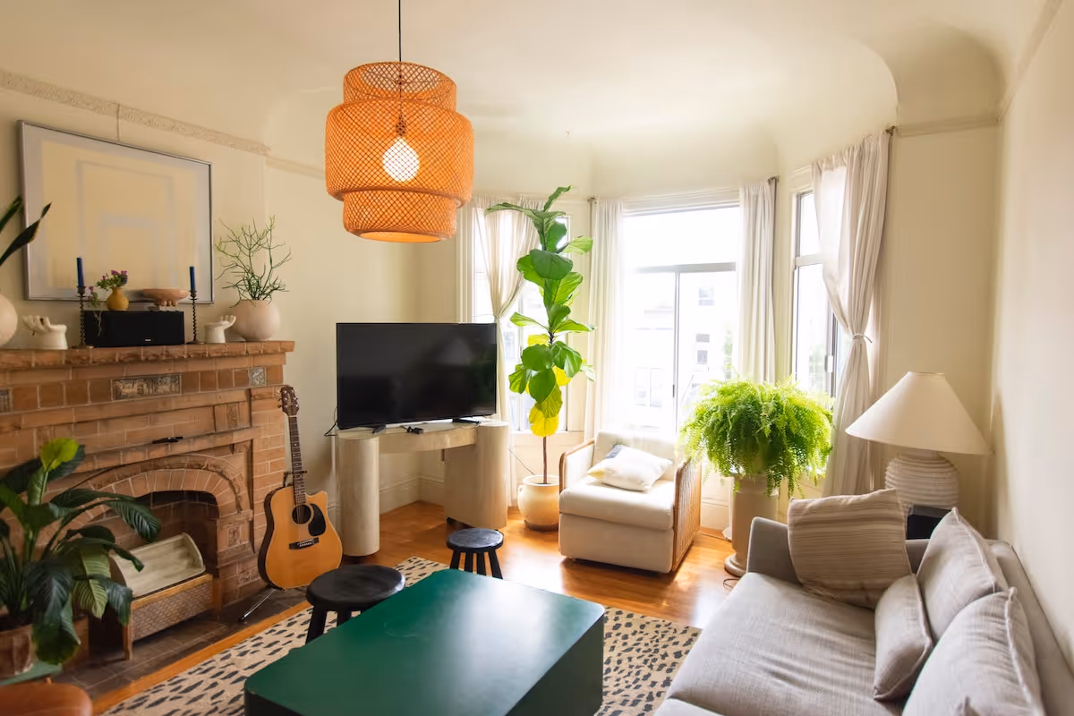 Bright living room with plants