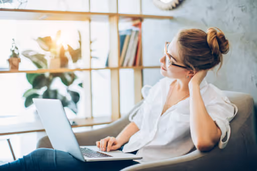 professional young woman upskilling with an online class